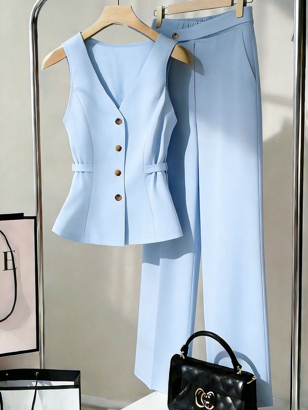 In-Stock Cross-Border Women's Clothing New European and American Fashion Commuter Suit Sleeveless Waist-Cinching Vest and Suit Pants Two-Piece Set for Women