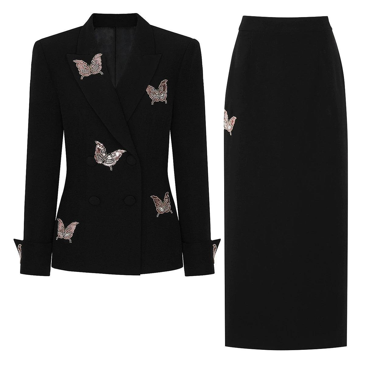 25309 In-Stock Spring and Autumn New European and American Internet Celebrity Style Beaded Blazer Jacket + Blazer Skirt Two-Piece Set