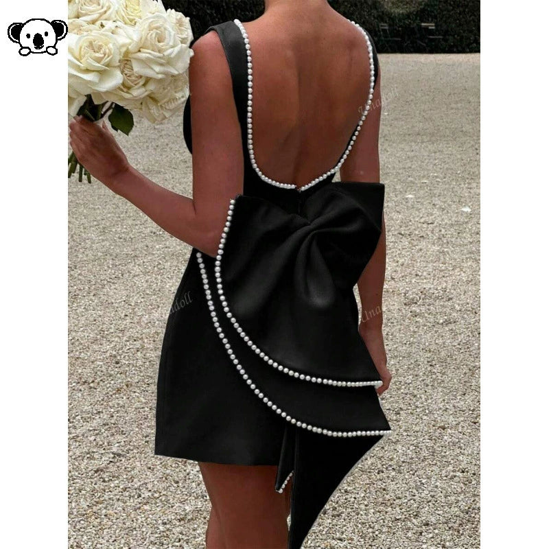 P 22476 Pearl Bow Backless A-line Dress