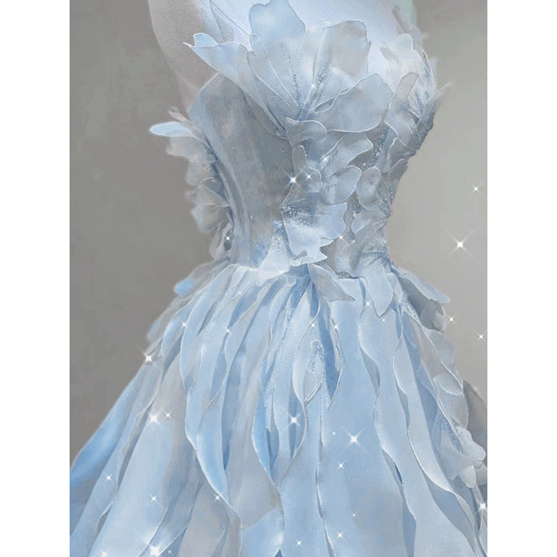Blue Evening Dress 2026 Summer New Fairy-Style Strapless Trendy Banquet Host Graduation Adult Gown
