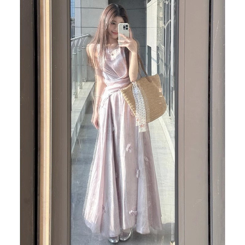 2025 Summer New Internet Celebrity Fried Street Women's Purple Slim-fit Sleeveless Top French Style High Waist Skirt