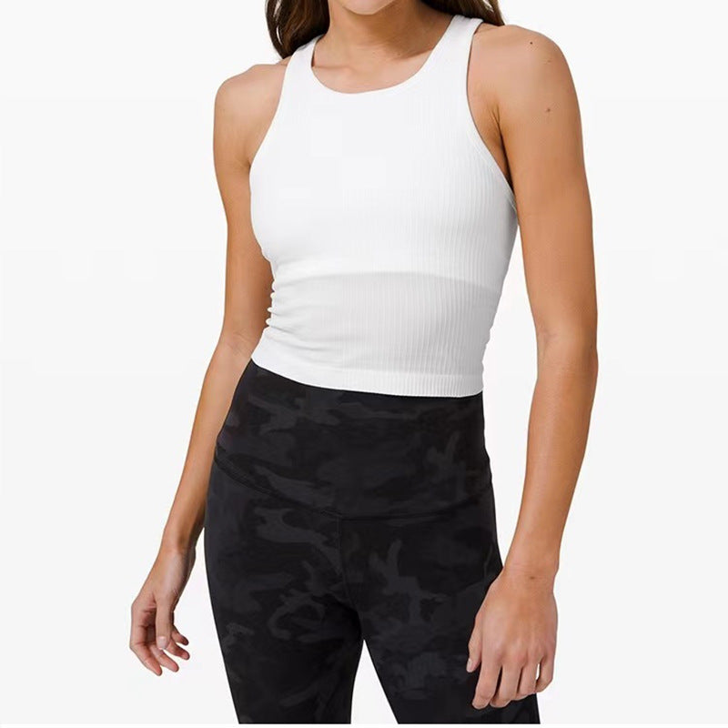 lulu Same Style Ebb Short Sports Vest Women's European and American New Naked Sense Breathable Push-up Yoga Top with Chest Pad