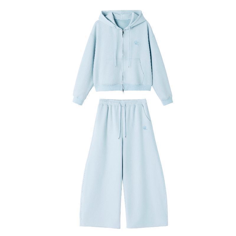 2026 New Stylish and Elegant Outfit Set for Women, Early Spring Blue Age-Reducing Casual Sports Sweatshirt Two-Piece Set