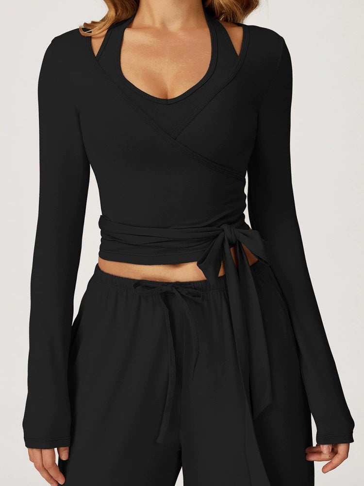 Cross-Border Sports Sexy Strappy Quick-Drying Fitness Clothes for Women Professional Pilates Training Sports Slim Yoga Clothes Long Sleeves