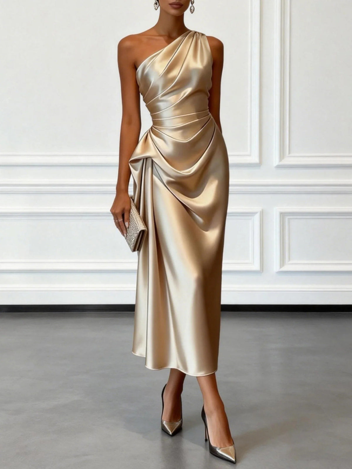 Enchanted Elegance: Women's One-Shoulder Ruched Slim-Fit Formal Gown
