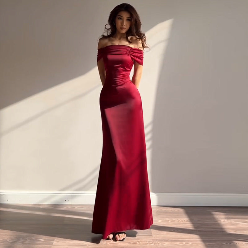 Jy25400Pfo Amazon's Best-Selling Hip-Hugging Skirt, Long Skirt, Sexy One-Shoulder Party Evening Dress, Elegant Dress