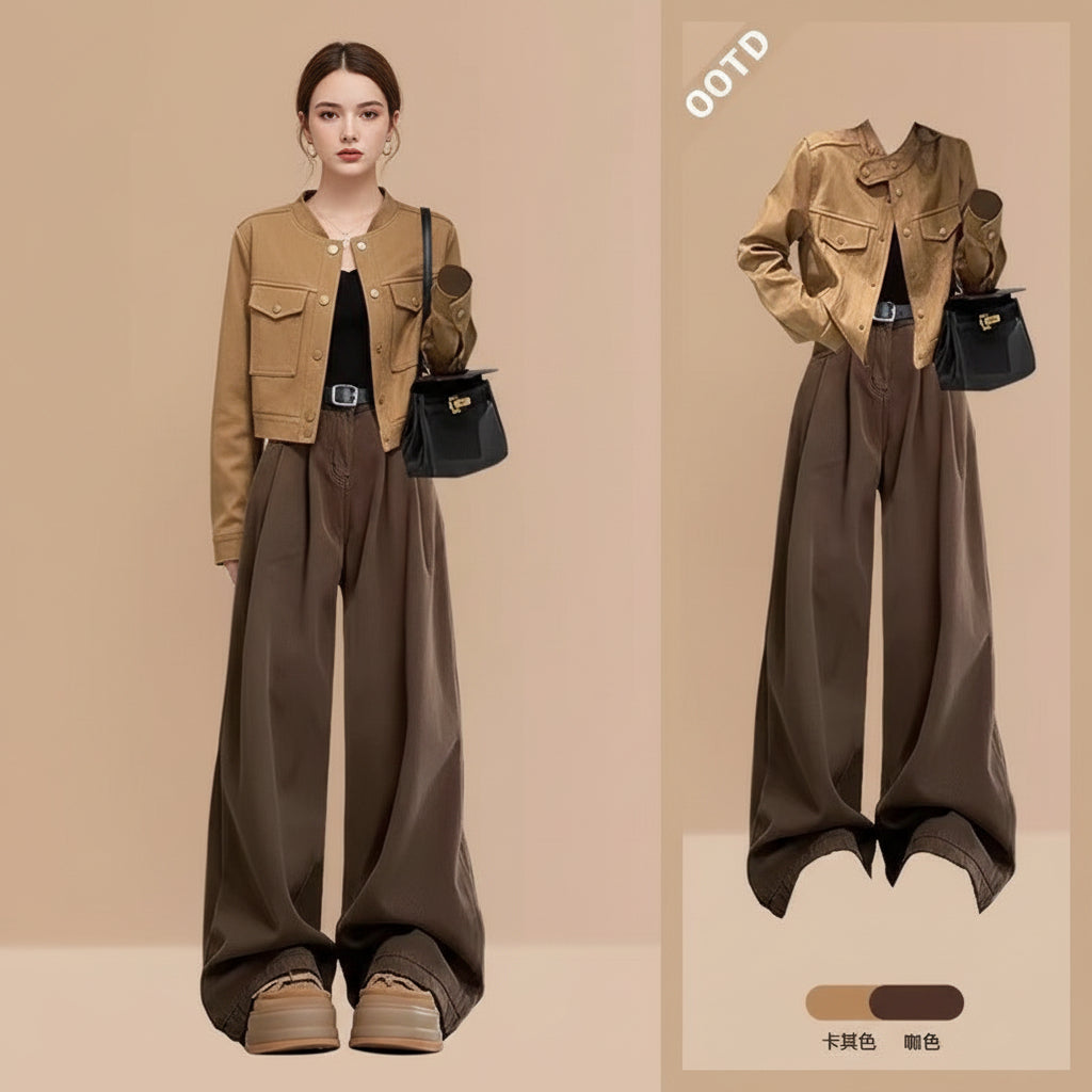 Sweet Cool Spice Girl Wear Women's Spring New High-end Temperament Short Jacket Loose Wide Leg Pants Two-piece Fashionable Set
