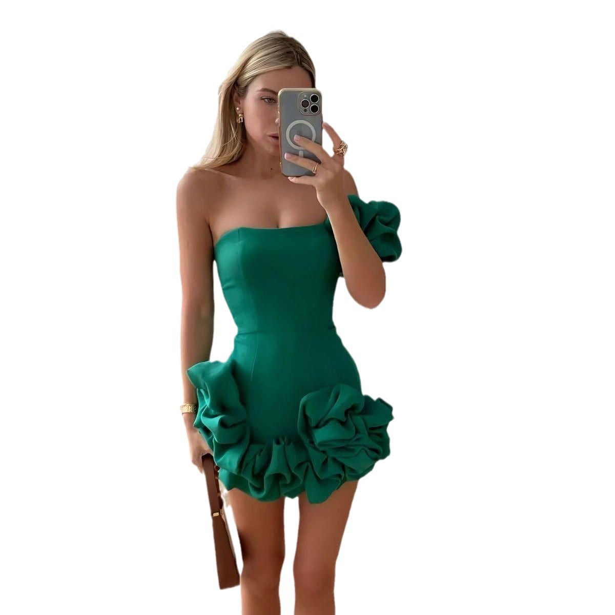 New Amazon Cross-Border Dress, Tight Skirt, Irregular Ruffled Bud Waist Dress