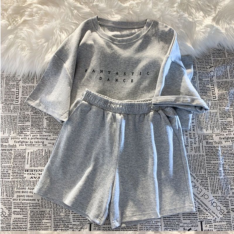 Cotton Casual Sports Suit for Women Summer New Style Student Versatile Loose Fashion Outer Wear Short-sleeved Shorts Two-piece Set Trendy