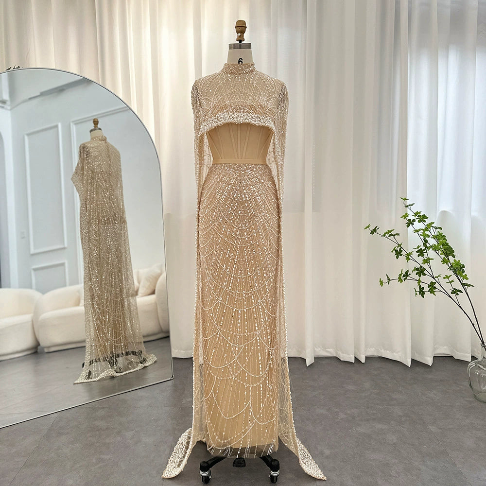 2026 Popular Foreign Trade Item: Pearl Embellished Slim-Fit Long Dress, Mermaid Evening Gown, Elegant Evening Dress for Women