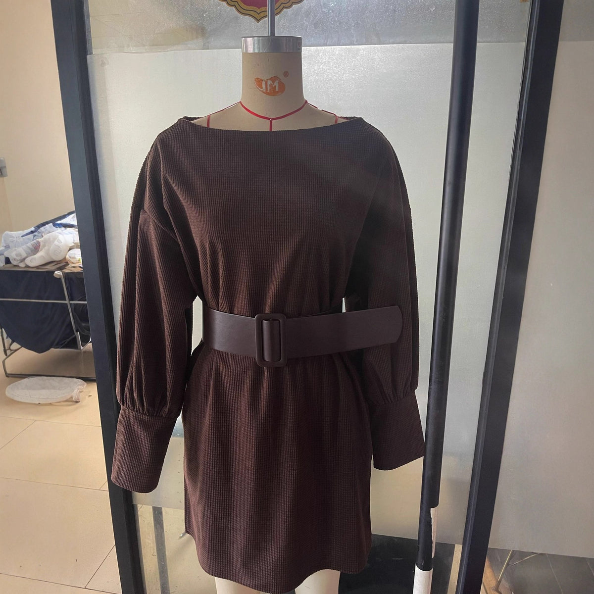 Enchanted Elegance: Disney-Inspired Off-Shoulder Batwing Knit Dress with Belted Waist