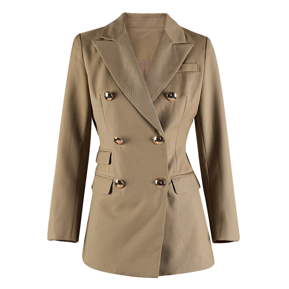 French Temperament High-end Professional suit Women's Spring New Double-breasted Suit Jacket Pleated Overskirt Two-piece Set