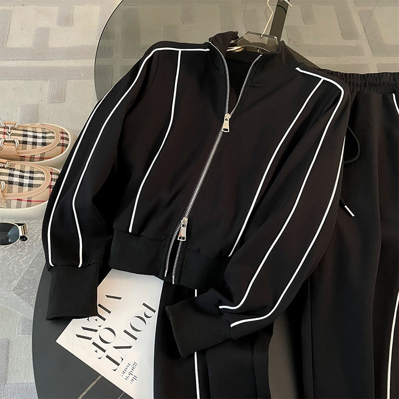 High-End Fashionable Sports Casual Sweatshirt Suit for Women Autum 2026 New Tall Wide-Leg Pants Two-Piece Set Trendy