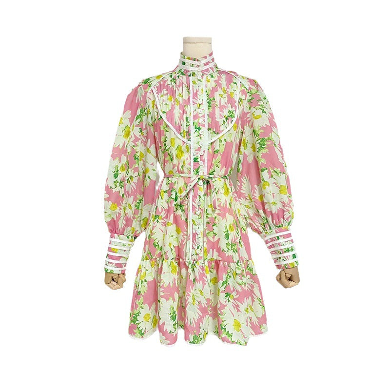 Australian ZM New Dopamine Wearing Holiday Style Printed Long Sleeve dress