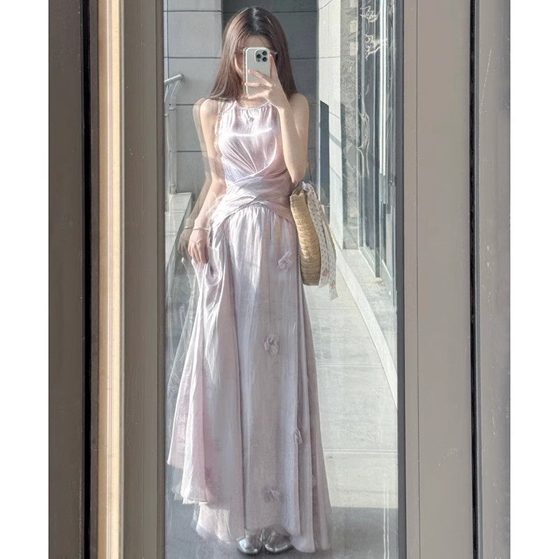 2025 Summer New Internet Celebrity Fried Street Women's Purple Slim-fit Sleeveless Top French Style High Waist Skirt