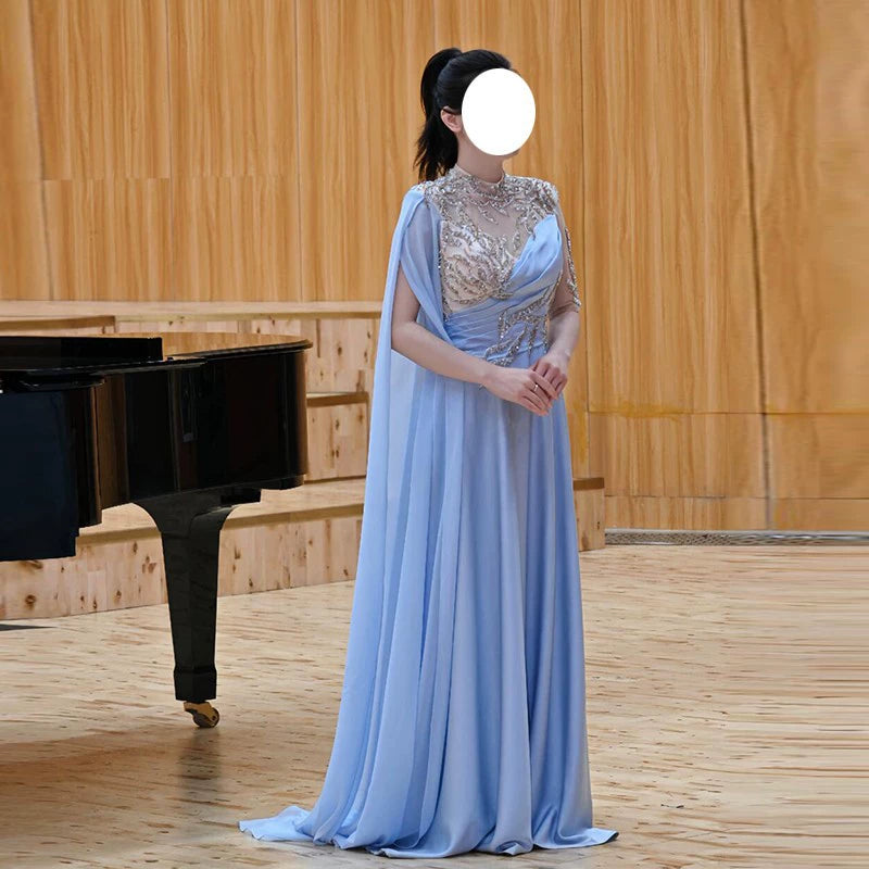 Traditional Chinese Guzheng Performance Dress for Host, Exquisite Ethnic Vocal Solo Performance Costume for Female