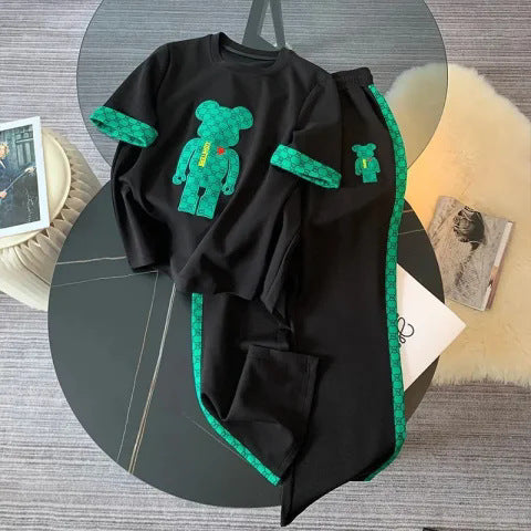 Casual Sports suit Women's Summer 2025 New Fashion Stylish Fried Street Age-reducing Short-sleeved Crewneck Wide-leg Pants Two-piece Set