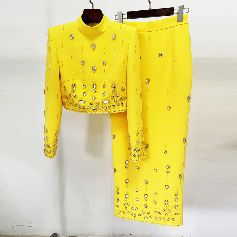 High Street Fashion 2026 Early Spring New Style High-End Heavy-Duty Beaded and Rhinestone-Embellished Short Top and Long Skirt Two-Piece Set