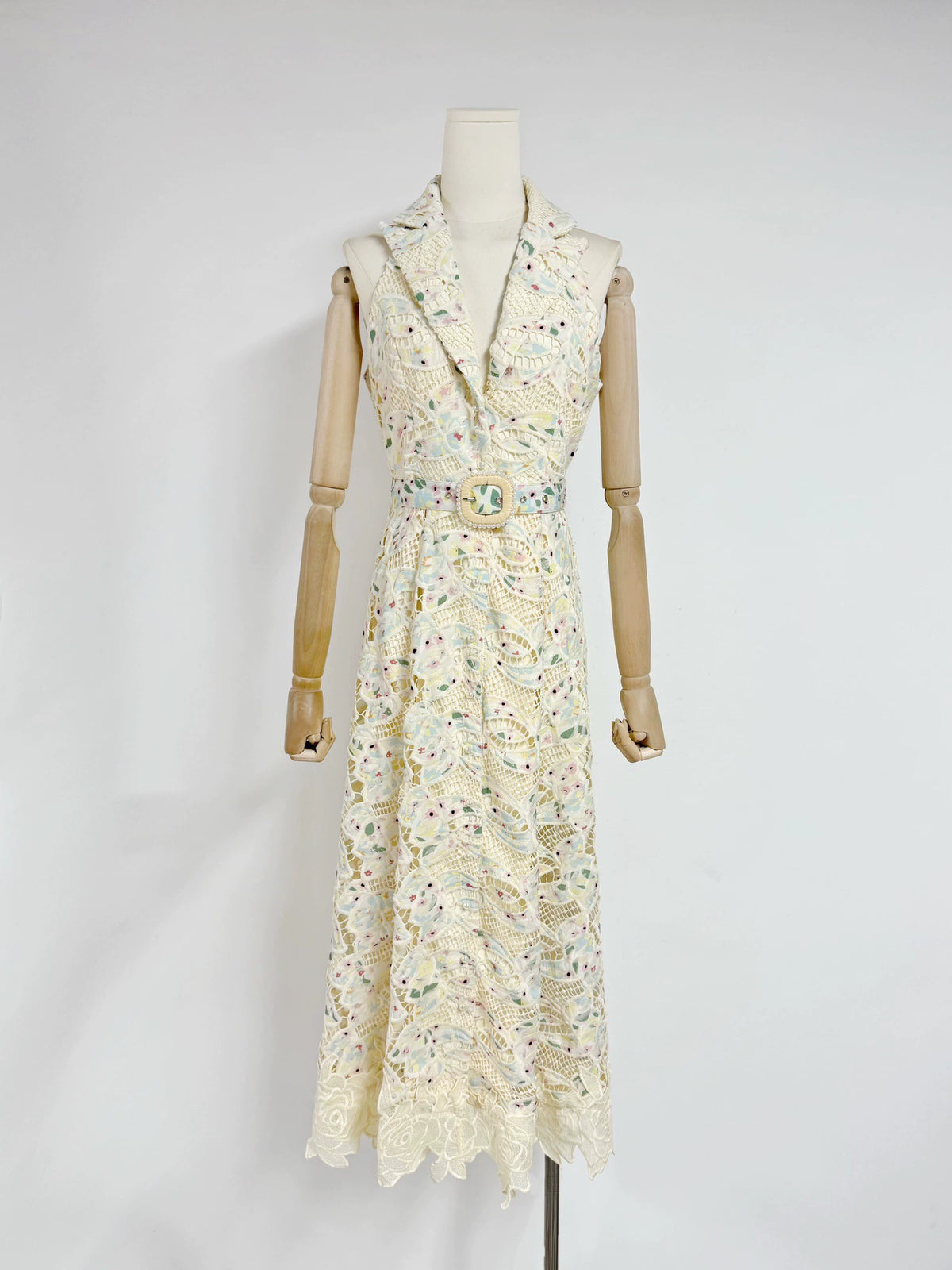 PAPARAZZI CLOSET French Fashion Elegant Lace Hollow Hook Dress Waist Sleeveless Wavy Edge Cardigan Long Skirt