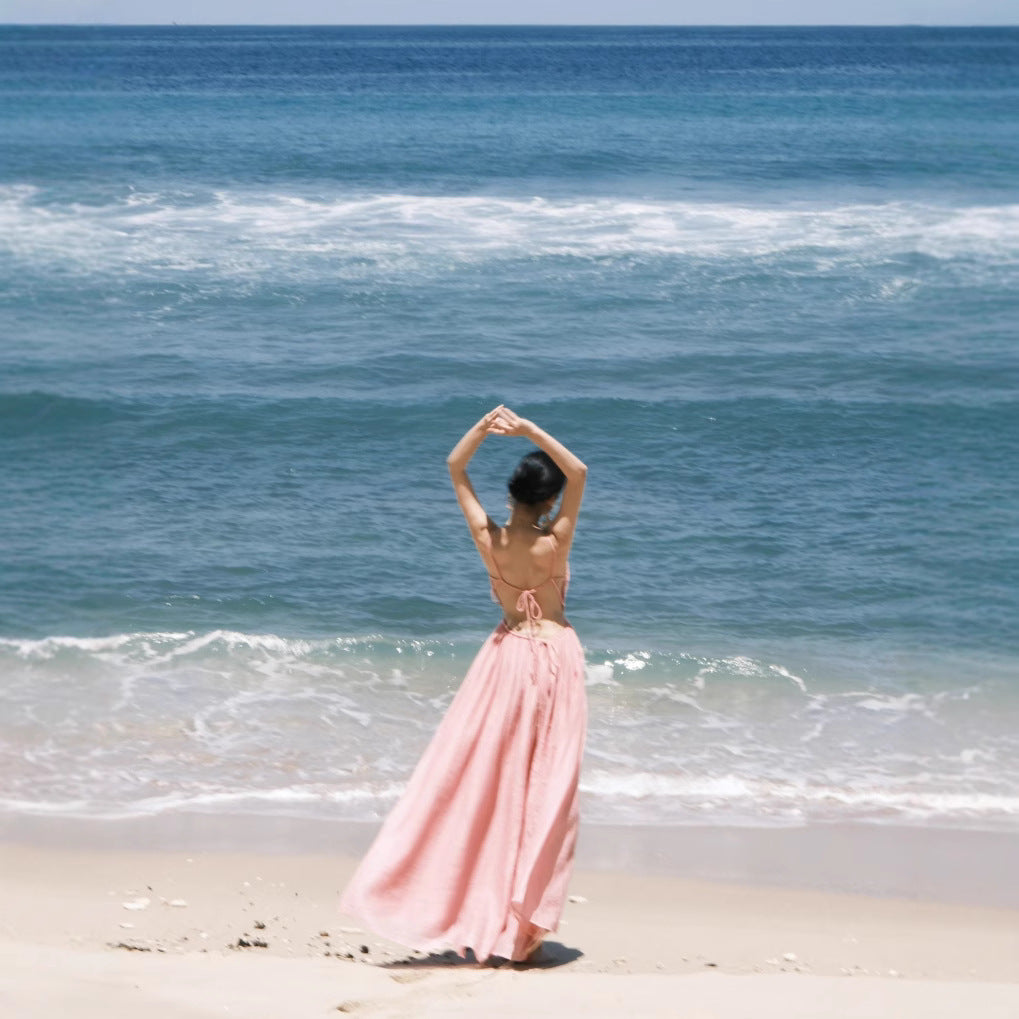 French Sanya Sweet Photo Seaside Vacation Women's Summer Niche Design Long Skirt Dress Beach Skirt