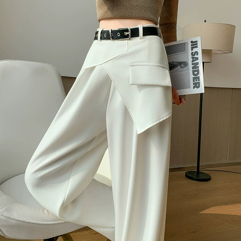 High-End Faux Two-Piece Draped Suit Wide-Leg Pants for Women, 2026 Spring New High-Waisted Slimming Casual Straight-Leg Floor-Length Pants