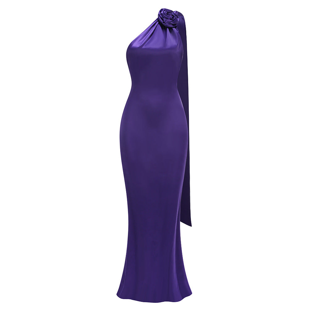 Cross-Border Dress Spring and Summer Long Skirt Waist High Waist Halter Neck Skirt High-End Temperament Evening Dress European and American Dress