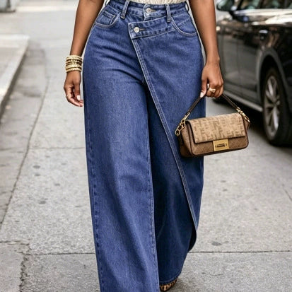 PAPARAZZI CLOSET Stylish High-Waisted Asymmetrical Buckle Wide-Leg Slimming Casual Pants