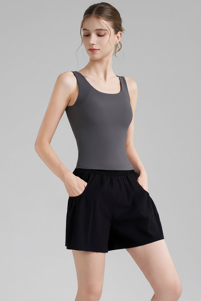 High-Intensity Threaded Sports Vest for Women with Fixed Cups, U-Neck, New Autumn Yoga Wear, Beautiful Back Design, Outerwear Fitness Top