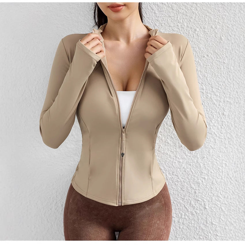 Vertical Collar Running Riding Yoga Suit Zipper Sports Jacket Outerwear Long-sleeved Slim-fit Slim-fit Fitness Top Sunscreen Suit