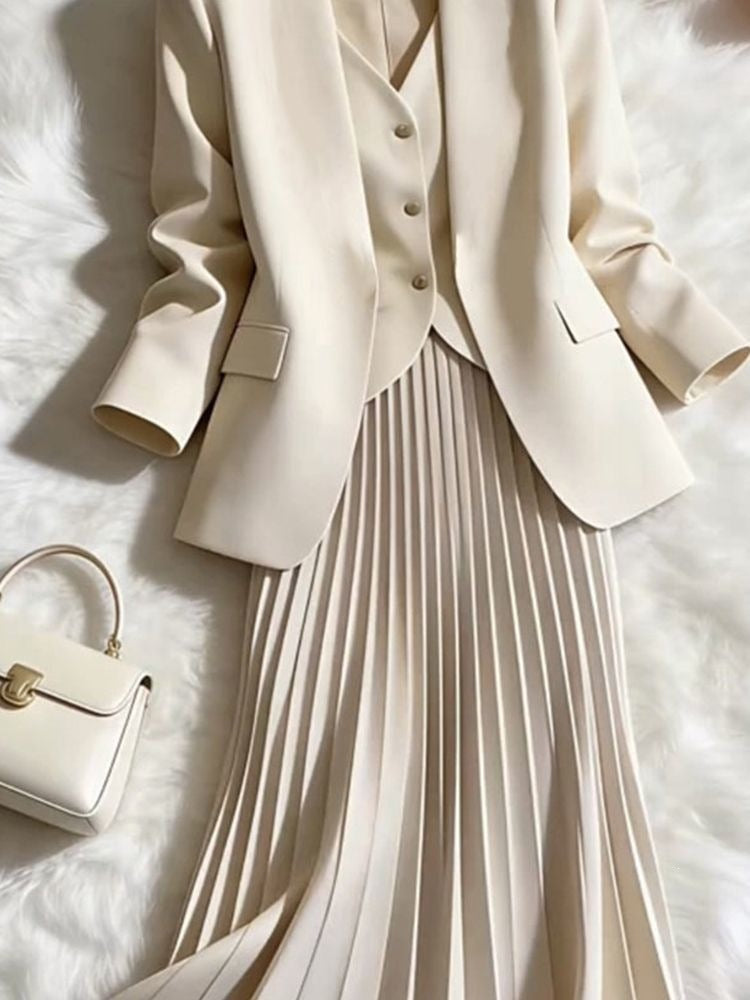 Spring New Trendy Professional Commuter Suit Dress for Women, Elegant Pleated Skirt, Slimming Jacket, New Arrivals