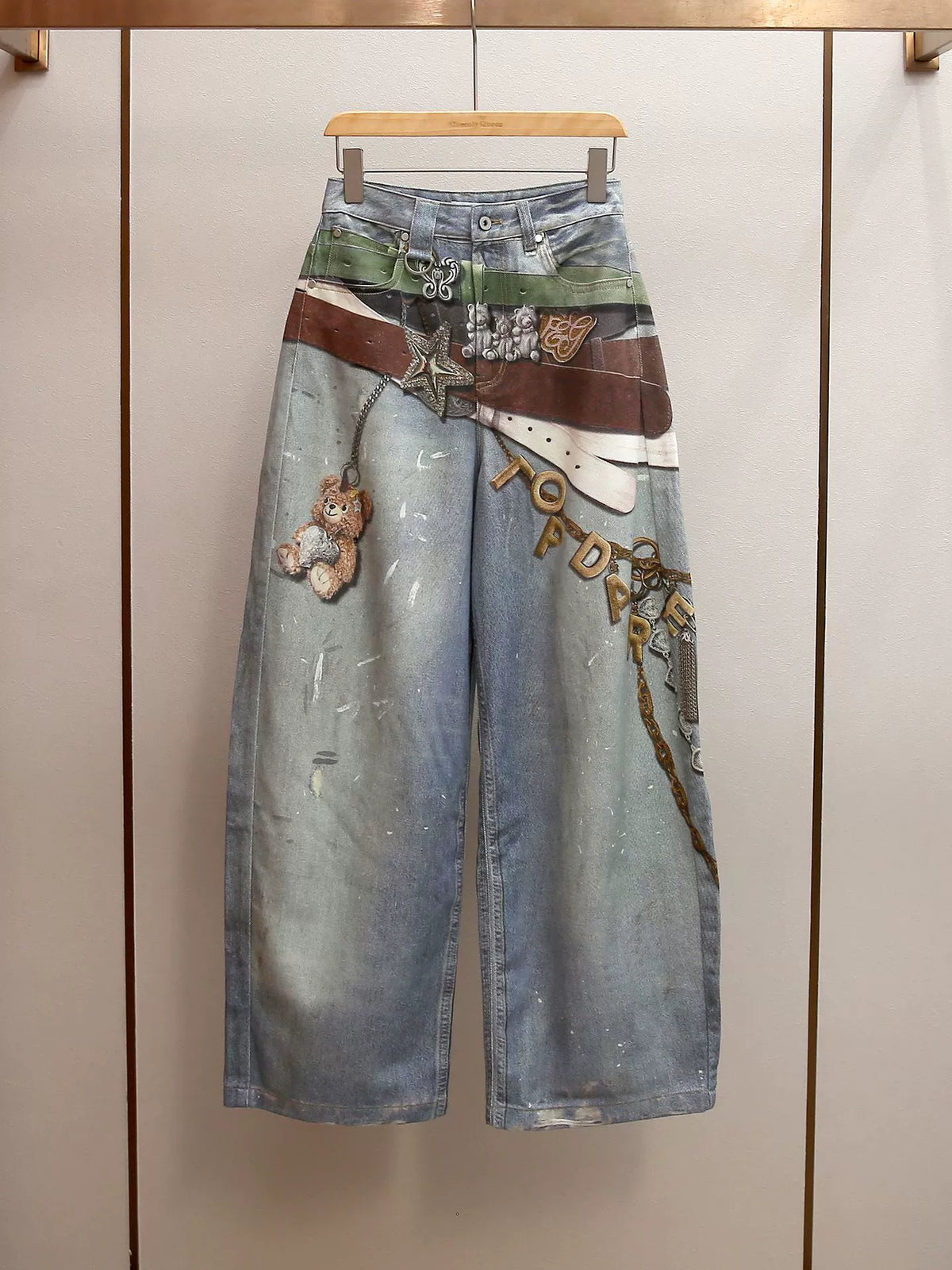 Shenzhen Nanyou High-End Women's Fashion Spring New Motorcycle Style Spicy Girl Design Printed A-Line High-Waisted Jeans for Women