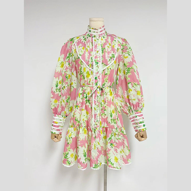 Australian ZM New Dopamine Wearing Holiday Style Printed Long Sleeve dress
