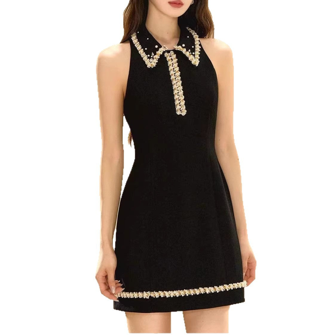 French-Style Chanel-Inspired Dress with a High-End Feel, Elegant Beaded Cocktail Dress, Sleeveless Tank Dress, Waist-Cinching Bodycon Dress
