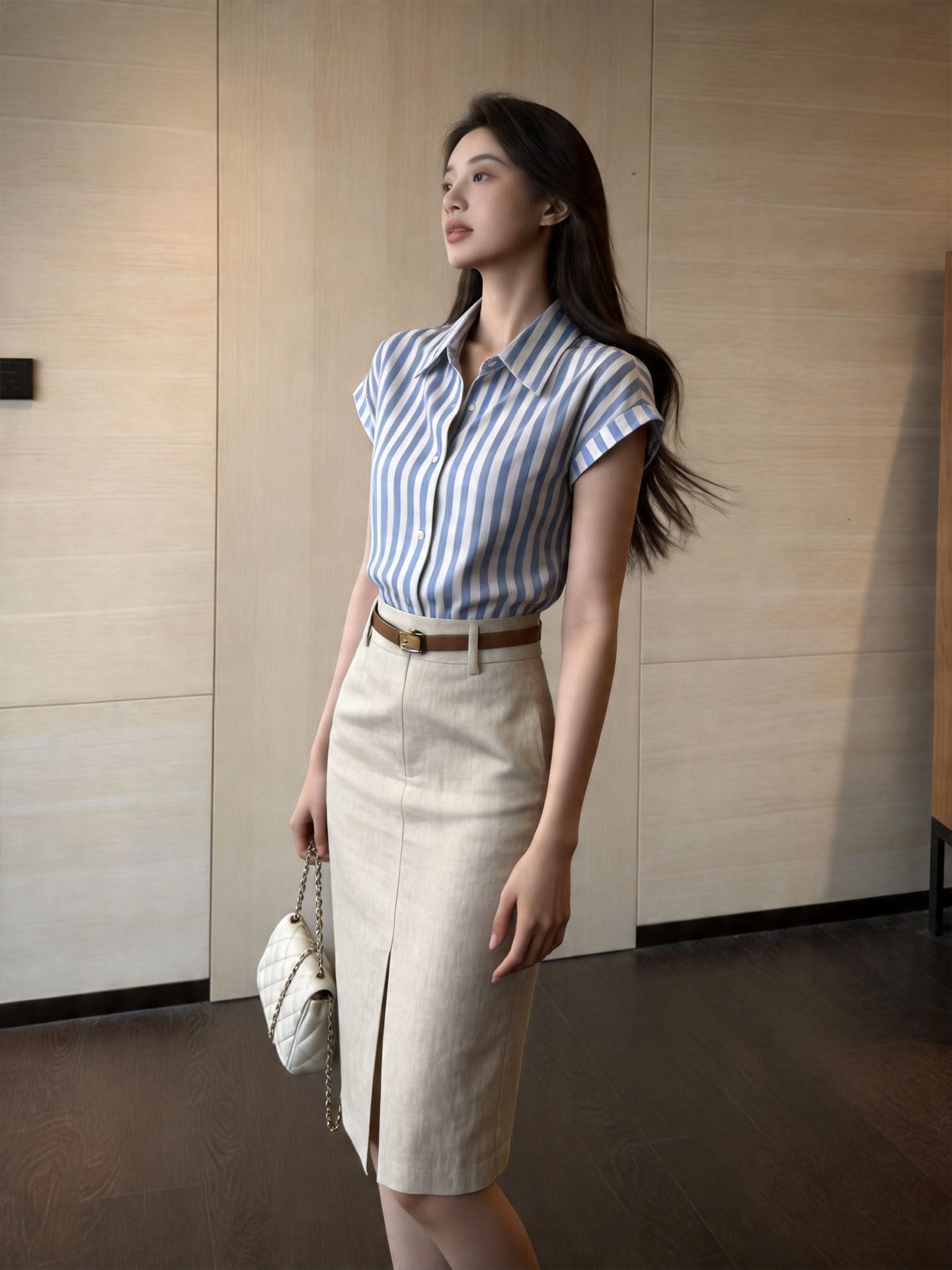 French-Style Striped Shirt and Skirt Set for Women, 2026 Summer New Style, Petite Commuter Professional Outfit Two-Piece Set
