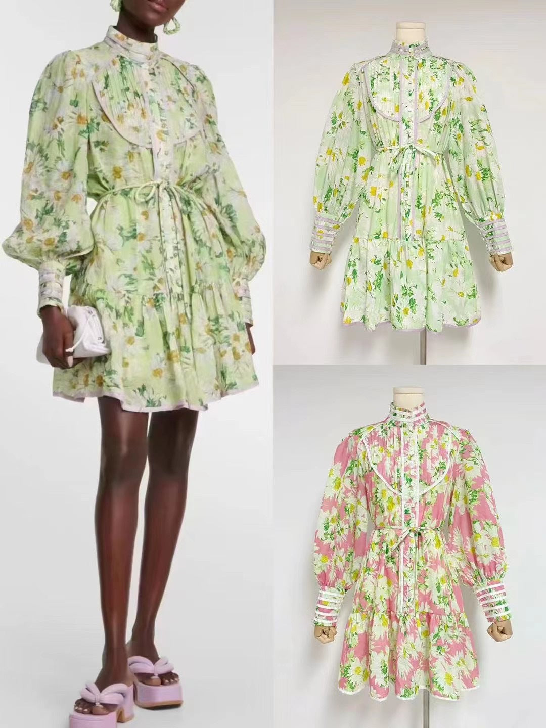 Australian ZM New Dopamine Wearing Holiday Style Printed Long Sleeve dress