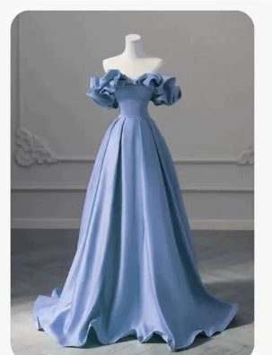 off-shoulder banquet evening dress dress women's satin yellow temperament light luxury niche high-end art test host dress
