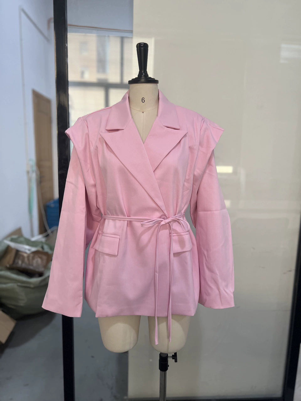 Cross-Border European and American Women's Clothing 2026 Summer New Style Elegant Commuter Casual V-Neck Tie Shoulder Pad Long-Sleeve Blazer for Women