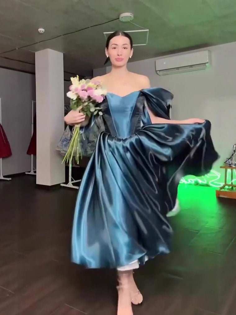Amazon European and American Cross-Border 2025 Winter New Luxurious Princess-Style Short-Sleeved Long Dress Gown for Women