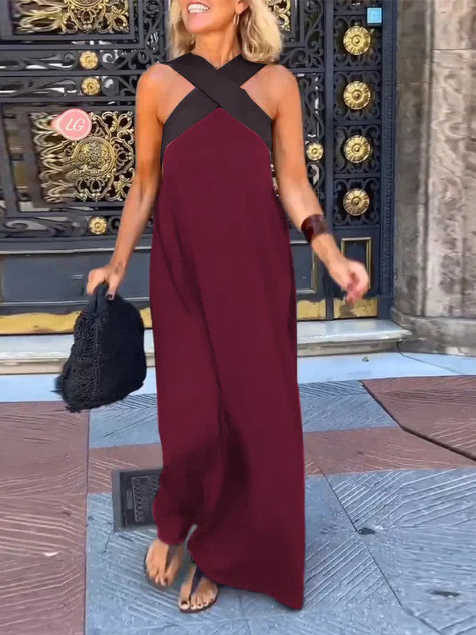 Enchanted Summer Breeze: Women's Off-Shoulder Patchwork Sleeveless Dress