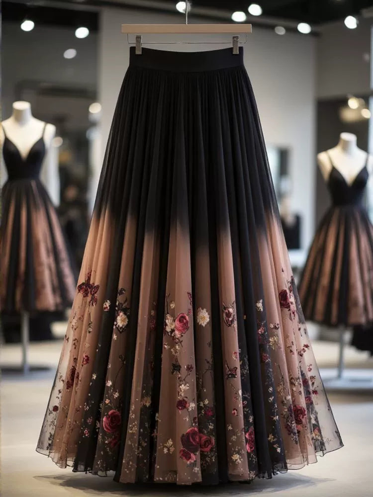 Unique High-End Skirt That Covers the Body, Is Gentle and Sweet, with a Floral Print, Women's 2026 Autumn New High-Waisted, Age-Reducing, Long Skirt