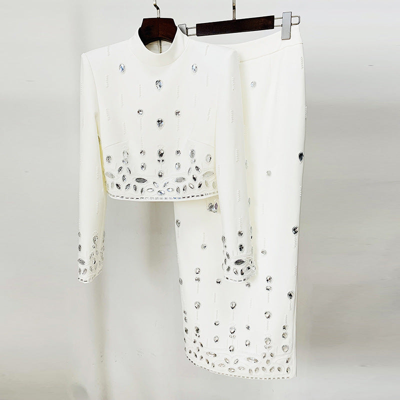 High Street Fashion 2026 Early Spring New Style High-End Heavy-Duty Beaded and Rhinestone-Embellished Short Top and Long Skirt Two-Piece Set