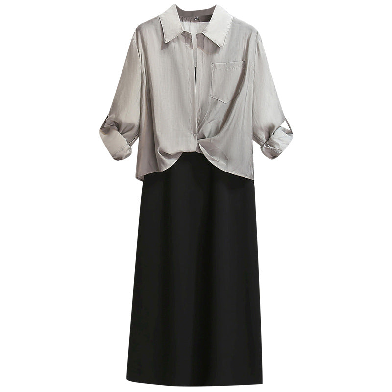 Early Autumn Outfit Set for Women 2026 New Autumn-Summer Sun-Protective Tencel Shirt and Camisole Dress Two-Piece Set