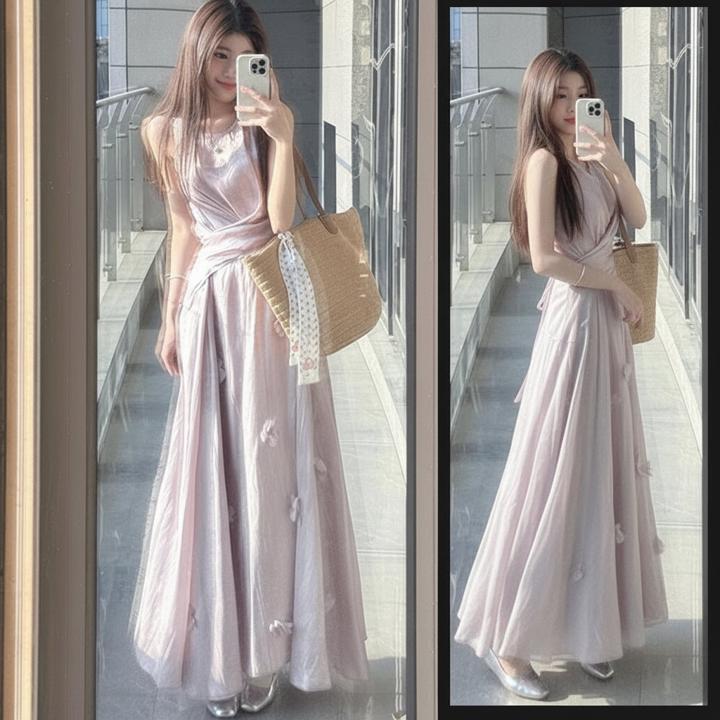 2025 Summer New Internet Celebrity Fried Street Women's Purple Slim-fit Sleeveless Top French Style High Waist Skirt
