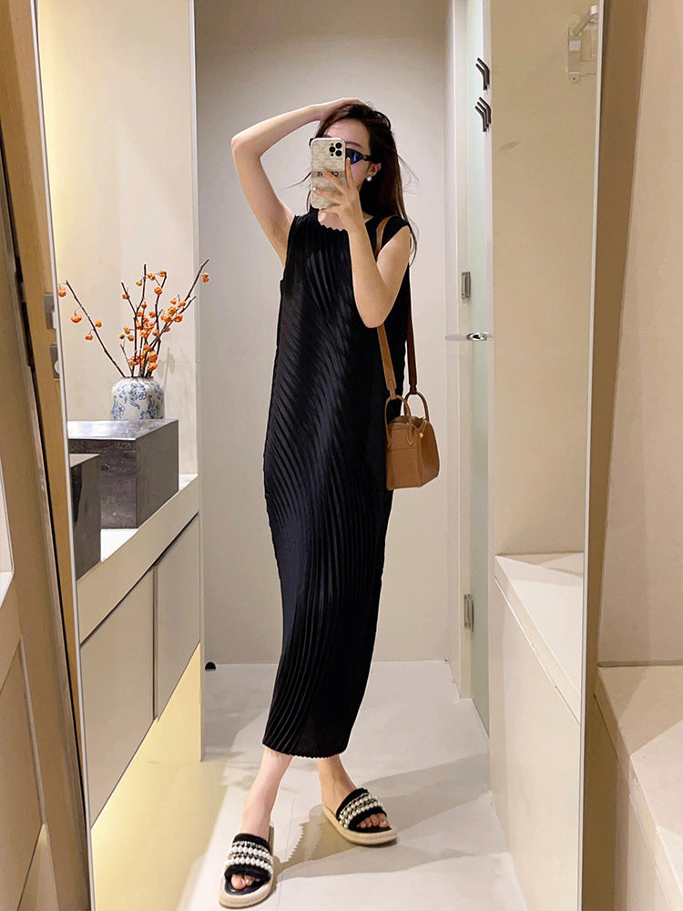 Miyake 2025 Spring New Dress Women's French Style High-End Slimming Look Pleated Mid-Length Skirt