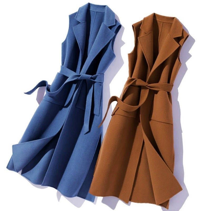 Spring and Autumn Western Style Woolen Vest Mid-length Shoulder Vest Korean Style Loose Coat for Women