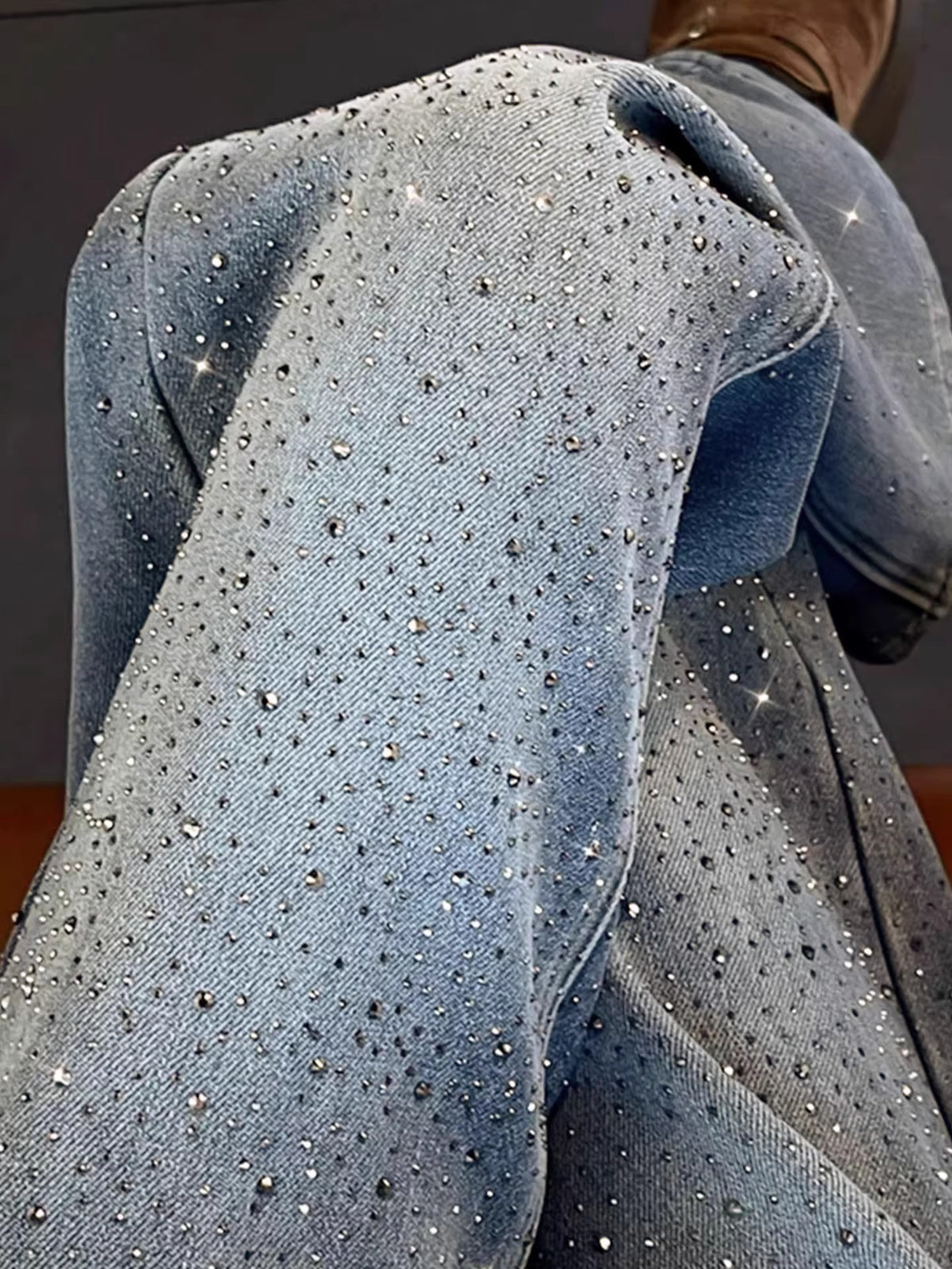 Rhinestone Wide-Leg Jeans for Women, Spring 2026 New Design, Trendy High-Waisted Loose Narrow-Cut Drape Straight Pants