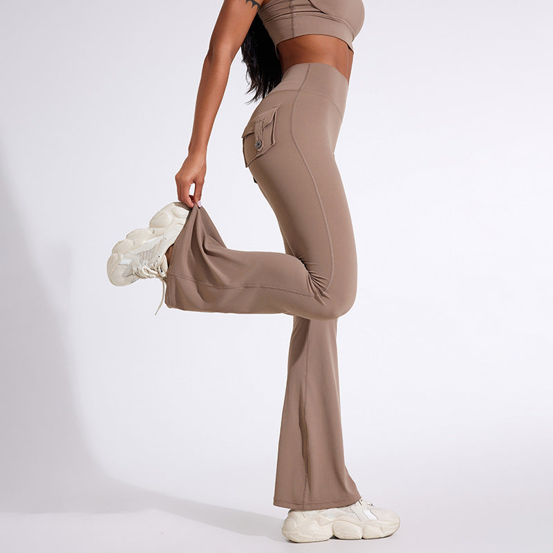 Workwear Pocket Yoga Pants Women's Peach Yoga Bell Pants Hip-lifting Sports Tight Pants Fitness Pants Micro Yoga Clothes