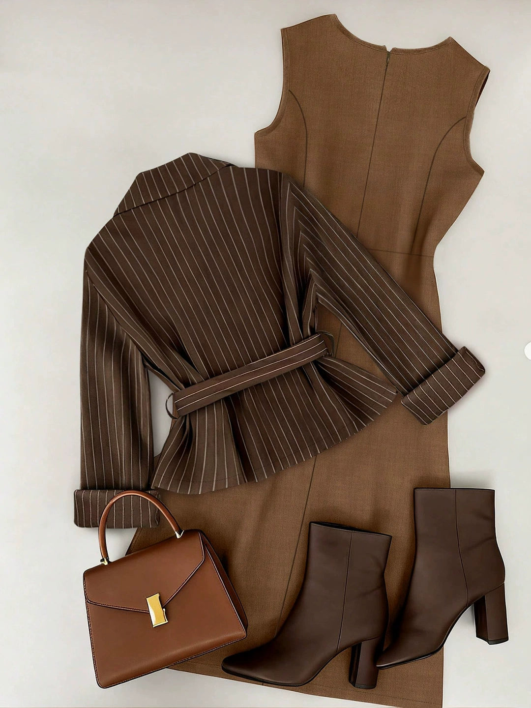 Cross-Border European and American Style 2026 Spring New Women's Two-Piece Set: Tie-Waist Blazer + Solid Color Skirt Set