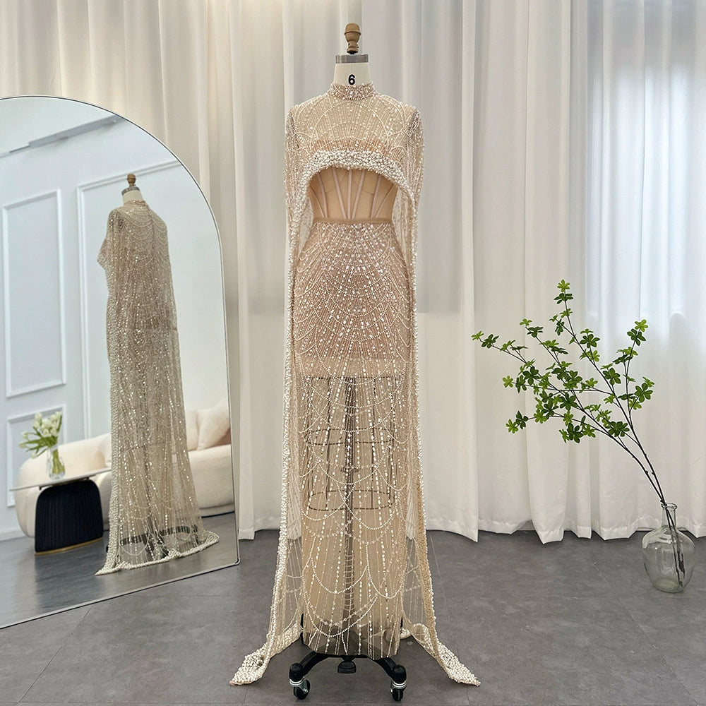 2026 Popular Foreign Trade Item: Pearl Embellished Slim-Fit Long Dress, Mermaid Evening Gown, Elegant Evening Dress for Women