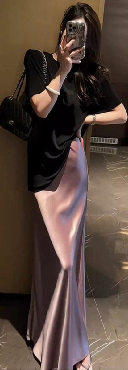 Enchanted Satin Draped A-Line Skirt: A French-Inspired High-Waisted Silhouette for Every Season